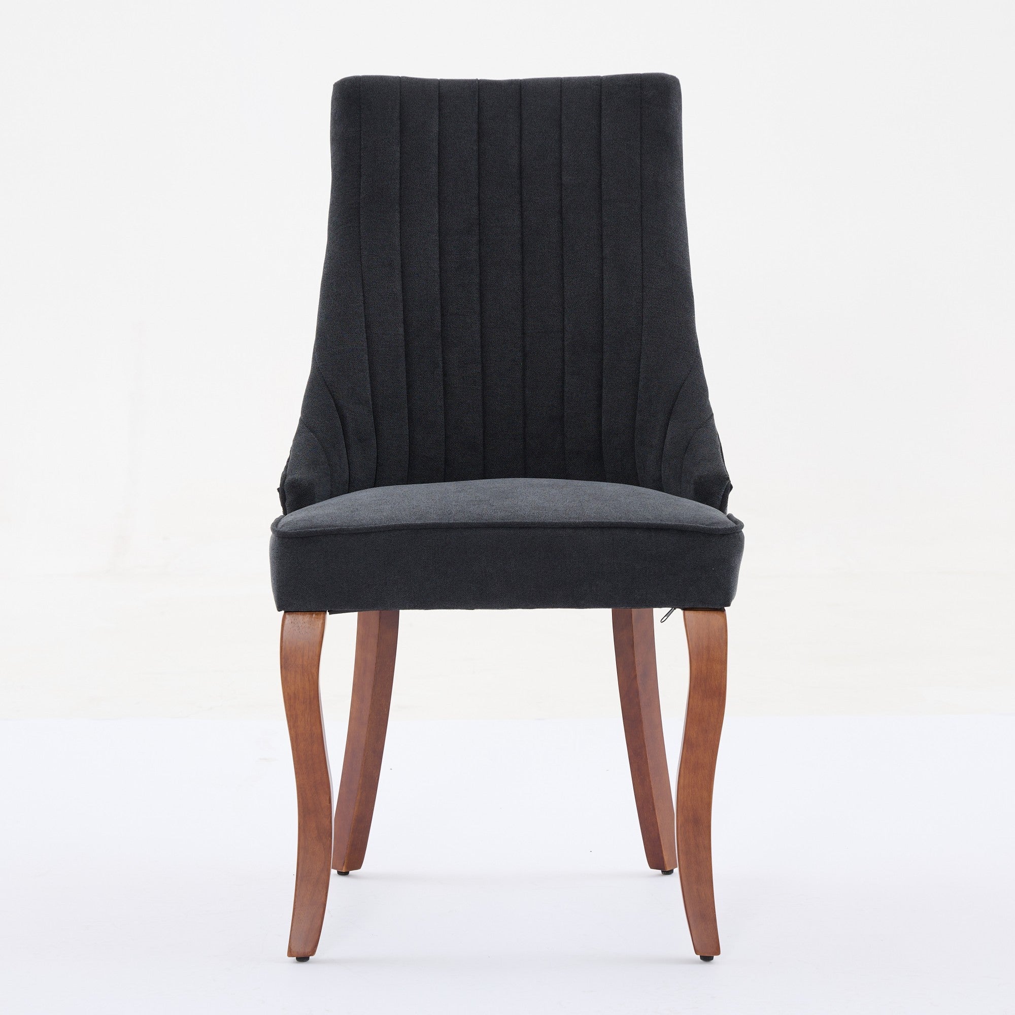 Rayon Cloth Flocking Linen Dining Chairs Channel Kitchen Dinner Chair Comfy Fabric Upholstered Accent Chair For Dining Room With Curved Solid Wood Legs,Set Of 2 Black, SW1847BK